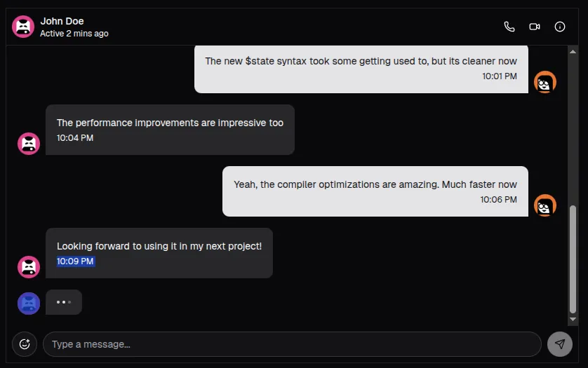 Chat interface built with Svelte 5 and virtua